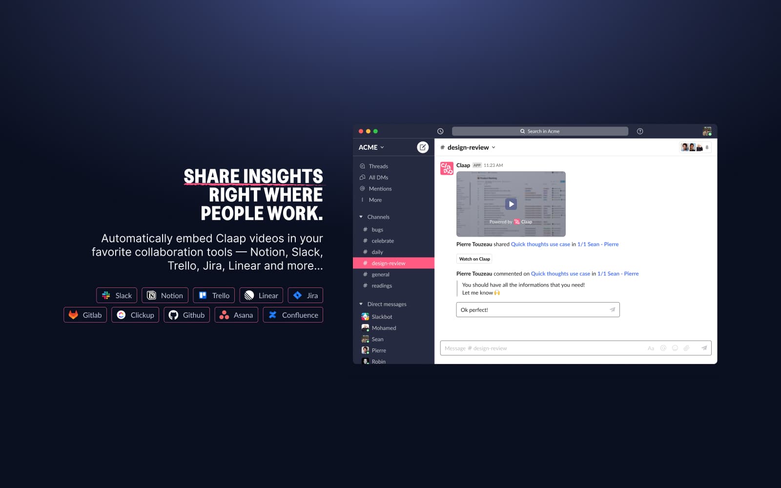 Claap vs Otter.ai : partager les insights là où les équipes travaillent