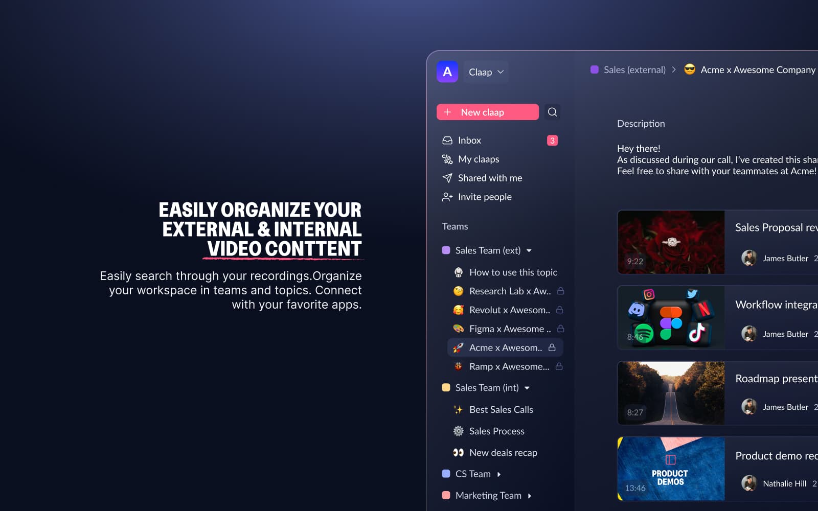 Claap vs Vidyard : organiser les vidéos