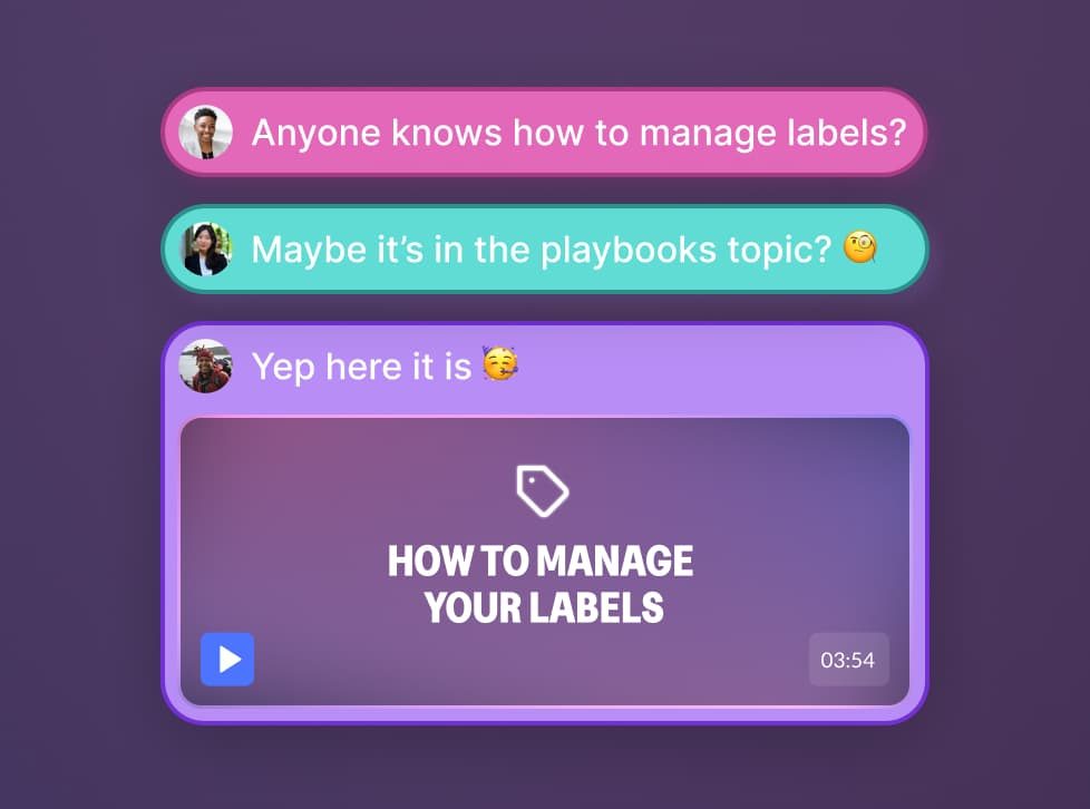 Un fil de discussion où un membre demande comment gérer les labels et où un autre lui répond par un enregistrement d'écran intitulé « How to manage your labels ».